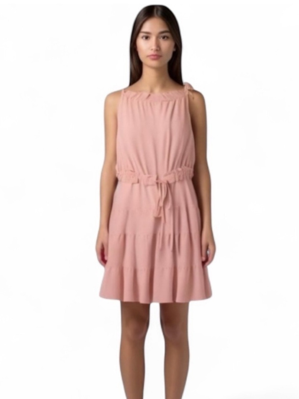 Sage Collective Mini Tiered Dress Halter Spaghetti Straps Rose Size 8